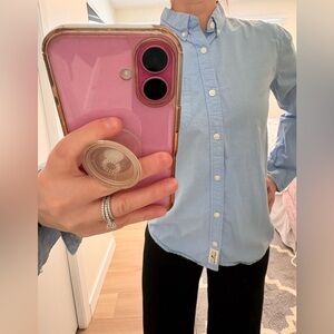 abercrombie kids Light Blue Oxford Shirt with Embroidered Moose